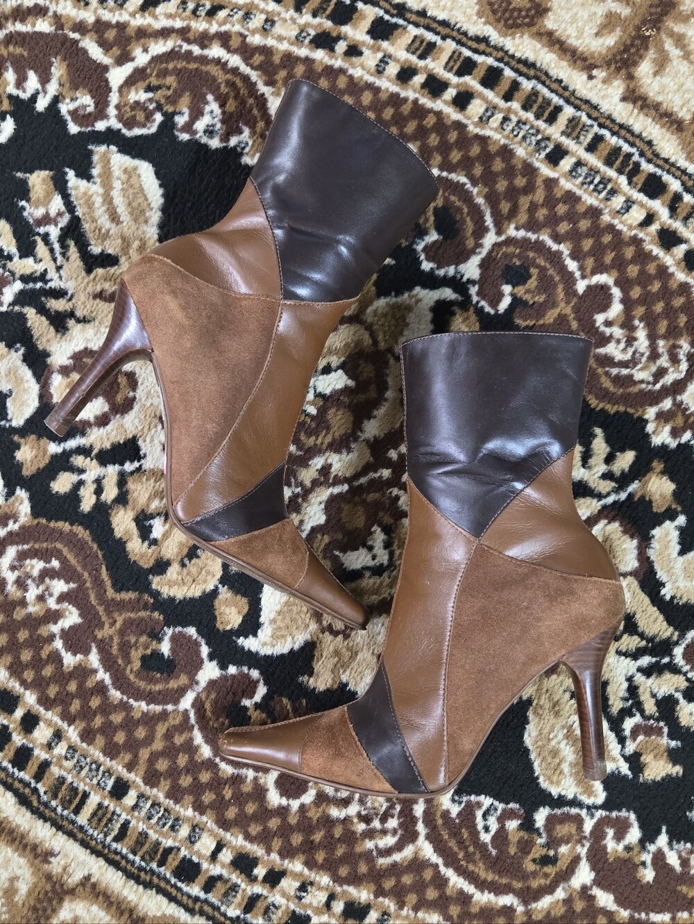 Dido Patchwork Stiletto booties Y2K Leather Suede Heels Boots Retro Vintage